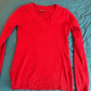 red ribbed sweater
